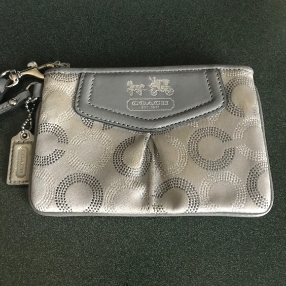 Coach Gray Canvas Leather Signature C Wristlet Mini Pouch - Picture 2 of 16